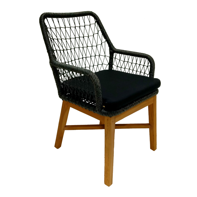 product_pako_343-000005 Πολυθρόνα Elaiza teak ξύλο και συνθετικό σχοινί σε φυσική-μαύρη απόχρωση με μαξιλάρι 58x60x90εκ - Image 1