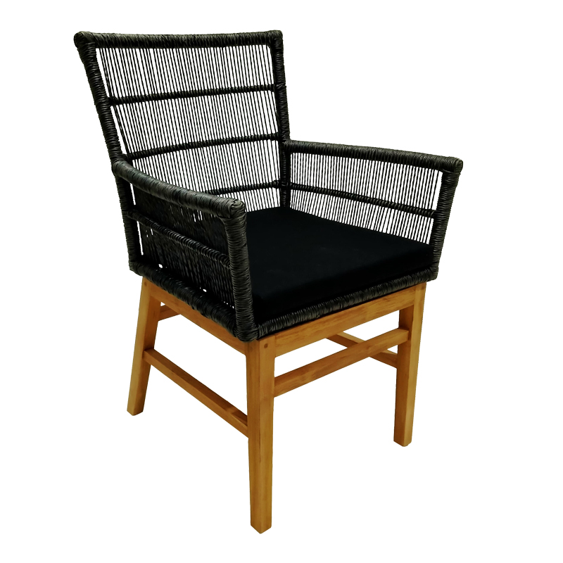 product_pako_343-000007 Πολυθρόνα Inca teak ξύλο και συνθετικό σχοινί σε φυσική-μαύρη απόχρωση με μαξιλάρι 60x61x90εκ - Image 1