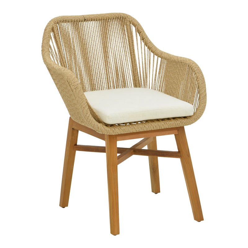 product_pako_343-000011 Πολυθρόνα Kalie teak ξύλο και pe σχοινί σε φυσική-μπεζ απόχρωση με μαξιλάρι 60x61x80εκ - Image 1