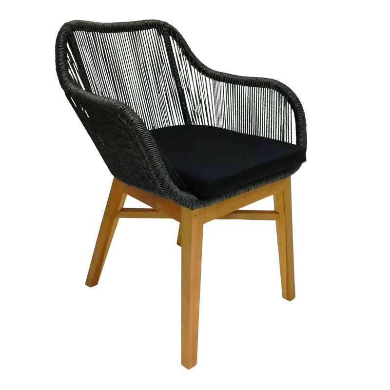 product_pako_343-000012 Πολυθρόνα Kalie teak ξύλο και συνθετικό σχοινί σε φυσική-μαύρη απόχρωση με μαξιλάρι 60x61x80εκ - Image 1