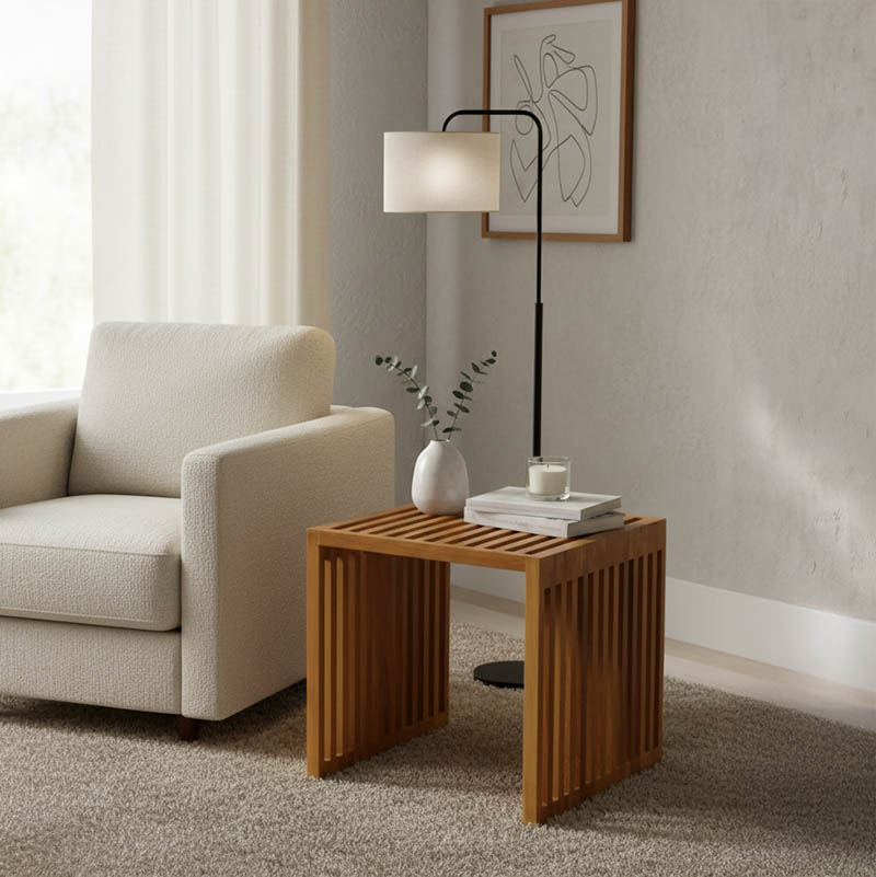 product_pako_343-000026 Βοηθητικό τραπέζι Saimon teak ξύλο σε φυσική απόχρωση 40x40x40εκ - Image 1