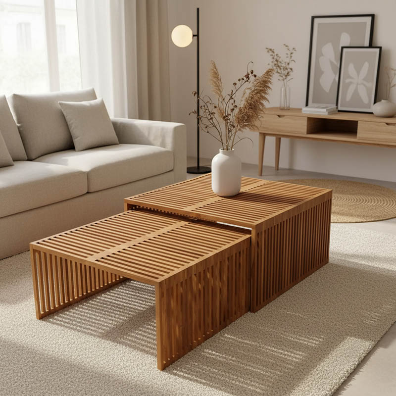 product_pako_343-000028 Τραπέζι Tinnie I σετ 2τεμ teak ξύλο σε φυσική απόχρωση - Image 1