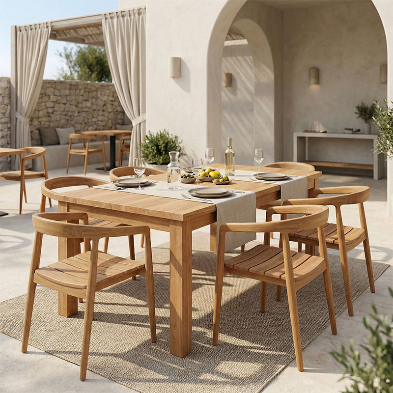 product_pako_343-000036 Τραπεζαρία 7τεμ.Noody-Wooly teak ξύλο σε φυσική απόχρωση - Image 1