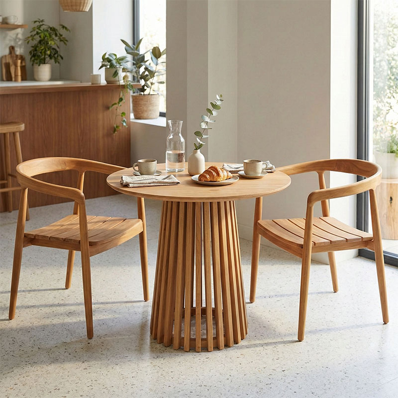 product_pako_343-000043 Τραπεζαρία 3τεμ Noody-Kenda I teak ξύλο σε φυσική απόχρωση Φ80x75 - Image 1