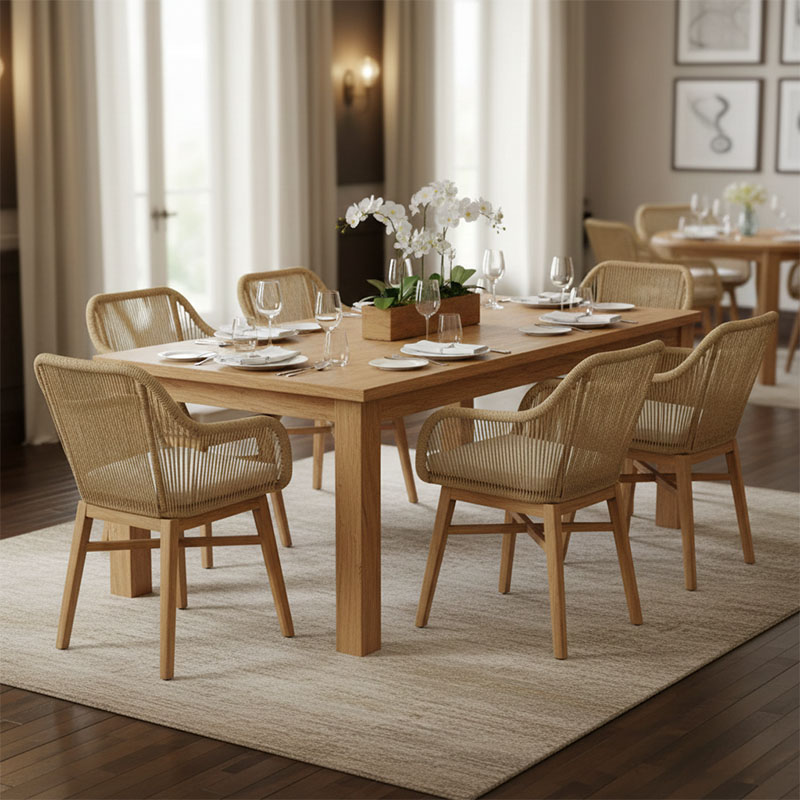 product_pako_343-000063 Τραπεζαρία Kalie-Wooly σετ 7τεμ σε φυσική-μπεζ απόχρωση 220x90x75εκ - Image 1