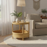Βοηθητικό τραπέζι Moody pe rattan σε φυσική απόχρωση Φ55x51εκ