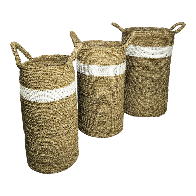 product_pako_343-000106 Διακοσμητικό καλάθι Fesia Inart σετ 3τεμ seagrass σε φυσική-λευκή απόχρωση - Image 1