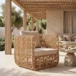 Πολυθρόνα Fajole rattan σε φυσική απόχρωση με μπεζ μαξιλάρι 83x92x82εκ - Image 2