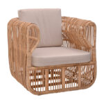 Πολυθρόνα Fajole rattan σε φυσική απόχρωση με μπεζ μαξιλάρι 83x92x82εκ
