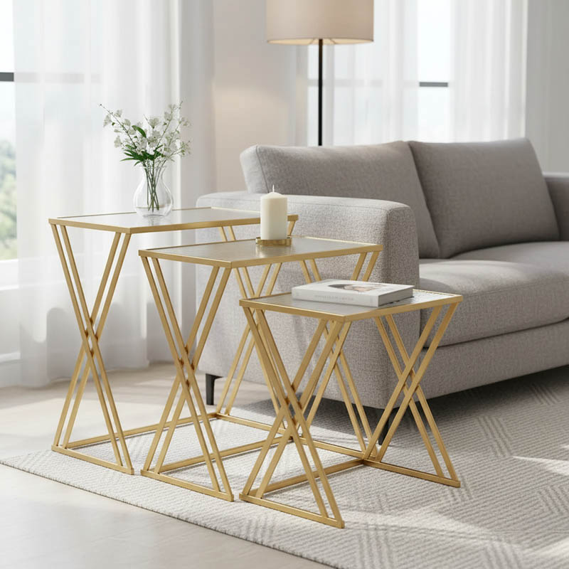 product_pako_352-000008 Τραπέζια σαλονιού σετ 3τεμ Pitche Inart χρυσό μέταλλο-γυαλί - Image 1