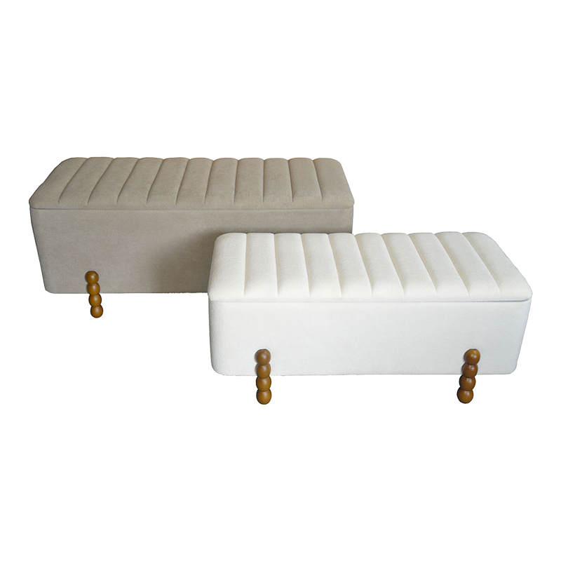 product_pako_353-000002 Σκαμπό μπαούλο Daph Inart σετ 2 τεμ βελούδο σε μπεζ και λευκή απόχρωση - Image 1
