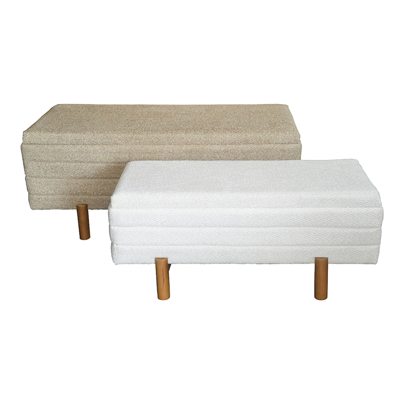 product_pako_353-000003 Σκαμπό μπαούλο Cindy Inart σετ 2 τεμ μπουκλέ ύφασμα σε μπεζ και λευκή απόχρωση - Image 1