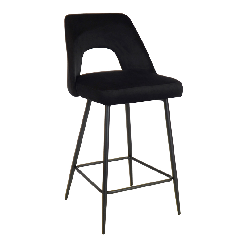 product_pako_357-000003 Σκαμπό μπαρ Murde μαύρο βελούδο και μεταλλικά πόδια σε μαύρη απόχρωση 47x52x96εκ (Σετ 2 τεμαχίων) - Image 1