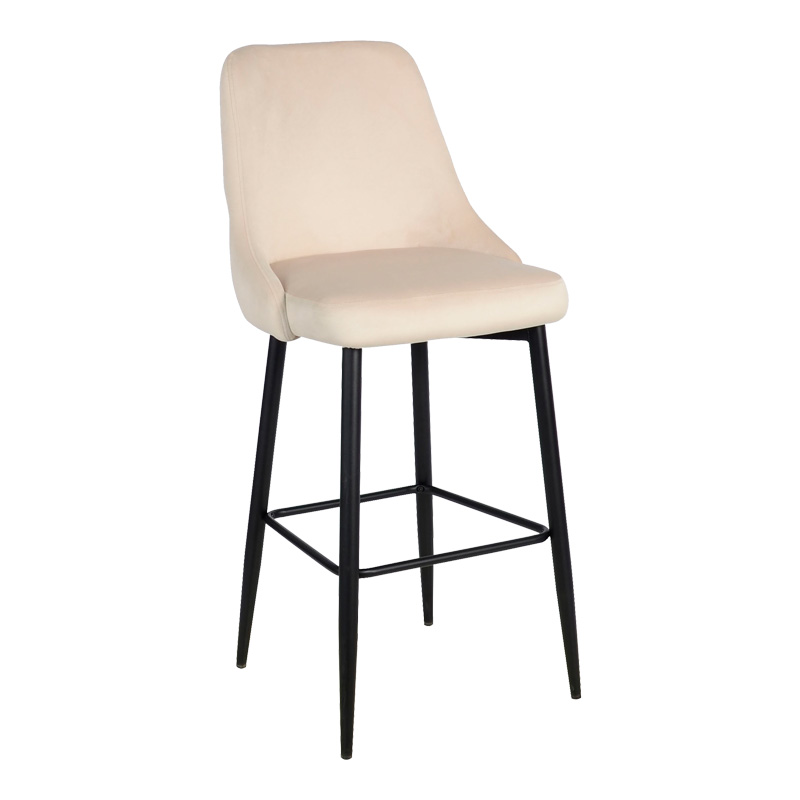 product_pako_357-000015 Σκαμπό μπαρ Zedna μπεζ βελούδο με μαύρα μεταλλικά πόδια 52x57x111εκ - Image 1