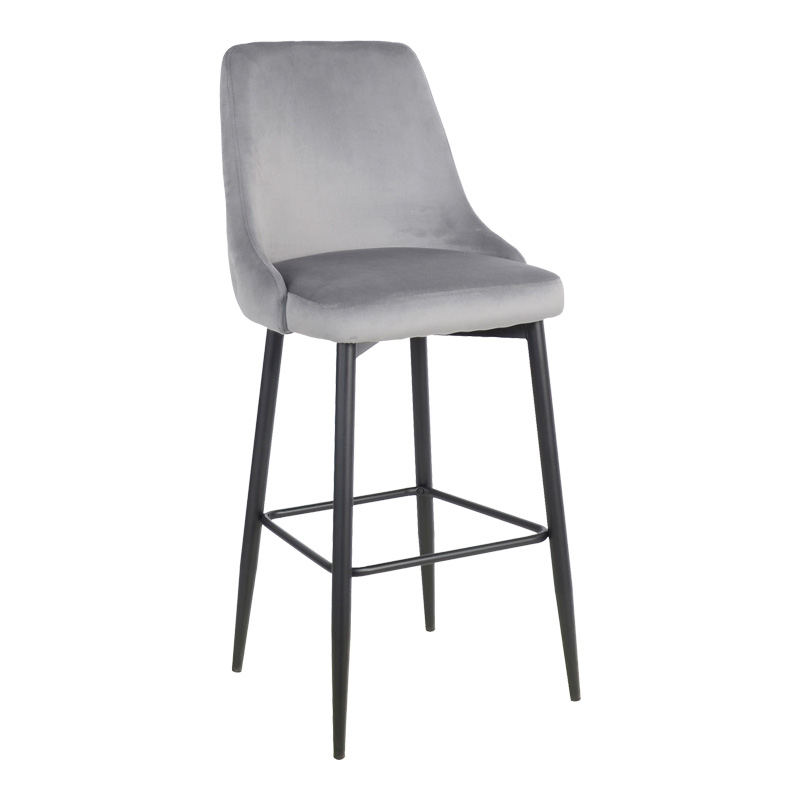 product_pako_357-000016 Σκαμπό μπαρ Zedna γκρι βελούδο με μαύρα μεταλλικά πόδια 52x57x111εκ - Image 1