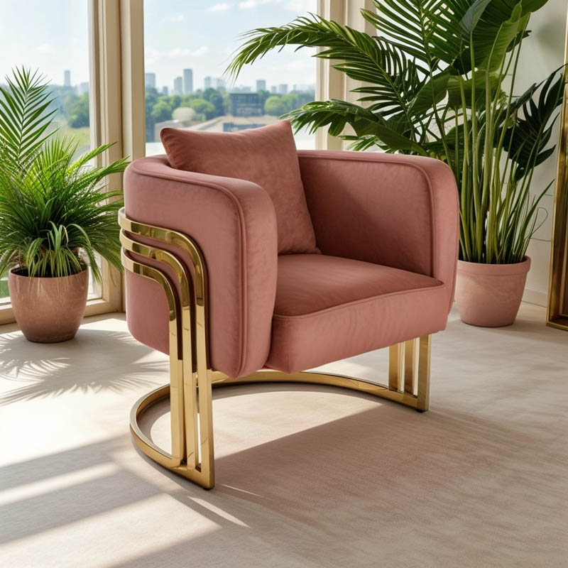 product_pako_357-000021 Πολυθρόνα Roblu χρυσό μέταλλο και βελούδο σε απόχρωση σάπιο μήλο 72x77.4x70εκ - Image 1