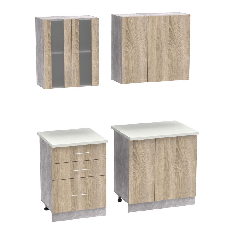 product_pako_361-000013 Σύνθεση κουζίνας Festa III μελαμίνη σε sonoma απόχρωση και πάγκο σε ανοιχτό γκρι 140x60x85εκ - Image 1