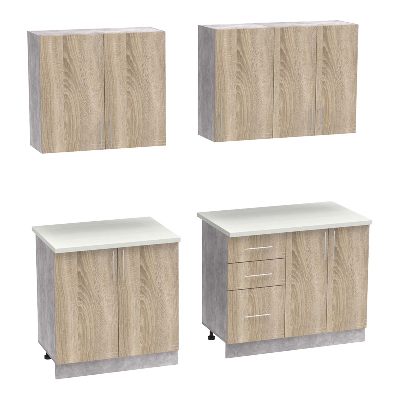 product_pako_361-000015 Σύνθεση κουζίνας Festa V μελαμίνη σε sonoma απόχρωση και πάγκο σε ανοιχτό γκρι 180x60x85εκ - Image 1