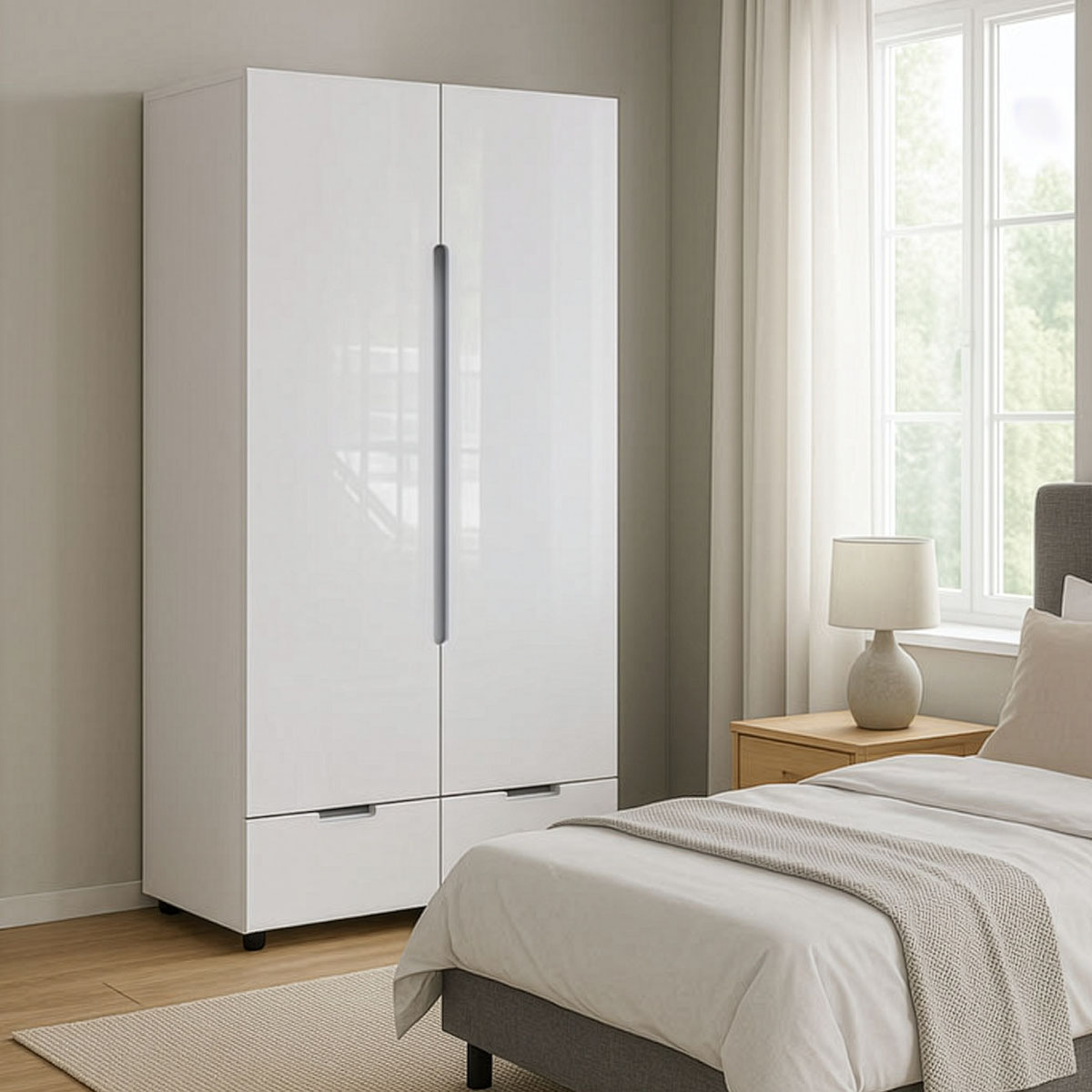 product_pako_361-000017 Ντουλάπα δίφυλλη Afina mdf σε λευκή glossy απόχρωση 100x57x213εκ - Image 1