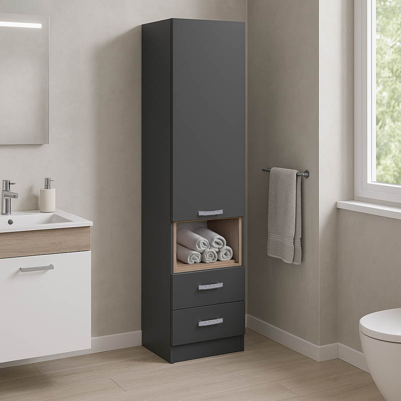 product_pako_361-000022 Βιτρίνα-στήλη Toscana σε ανθρακί απόχρωση 50x42x222.5εκ - Image 1