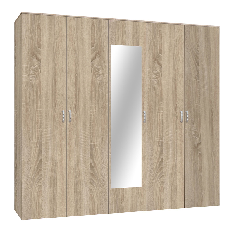 product_pako_361-000057 Ντουλάπα πεντάφυλλη με καθρέφτη Luna σε sonoma απόχρωση 220x52x200εκ - Image 1