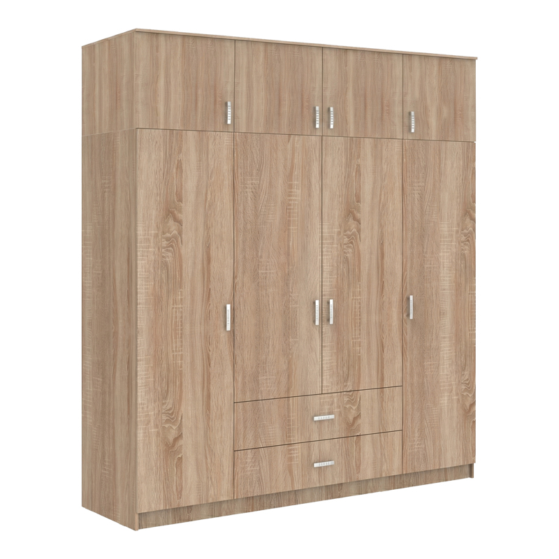 product_pako_361-000061 Ντουλάπα τετράφυλλη με συρτάρια Royal σε sonoma απόχρωση 200x58x230εκ - Image 1