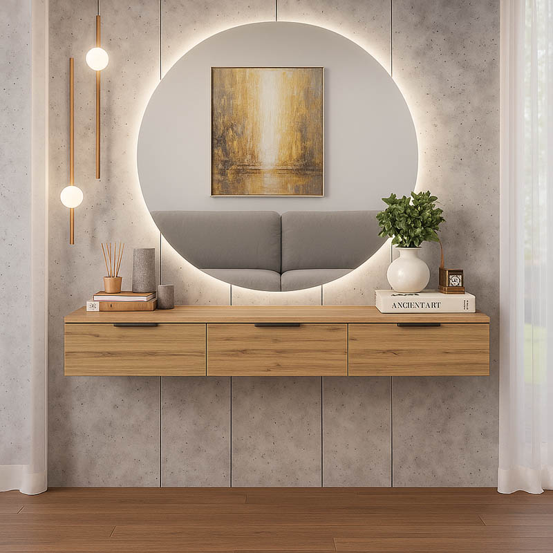 product_pako_361-000075 Κονσόλα με 3 συρτάρια Doha σε μαύρη με oak απόχρωση 120x39x22cm - Image 1