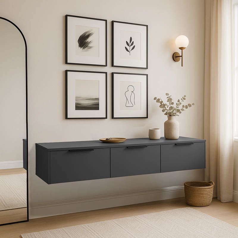 product_pako_361-000076 Κονσόλα με 3 συρτάρια Doha σε ανθρακί απόχρωση 120x39x22cm - Image 1