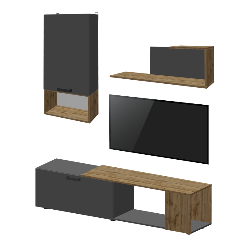 product_pako_361-000099 Σύνθετο σαλονιού Poelfy σε ανθρακί-oak απόχρωση 170x37.5x42εκ - Image 1