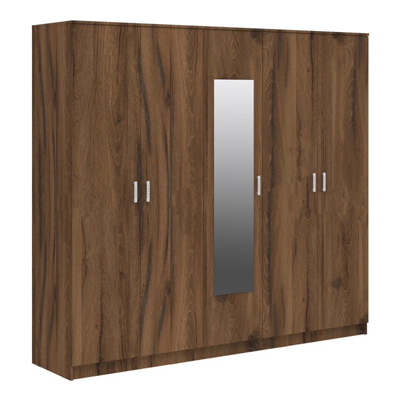 product_pako_361-000118 Ντουλάπα πεντάφυλλη με καθρέφτη Luna καρυδί-oak 220x52x200εκ - Image 1