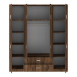 Ντουλάπα τετράφυλλη με συρτάρια Royal καρυδι-oak 200x58x230εκ - Image 3