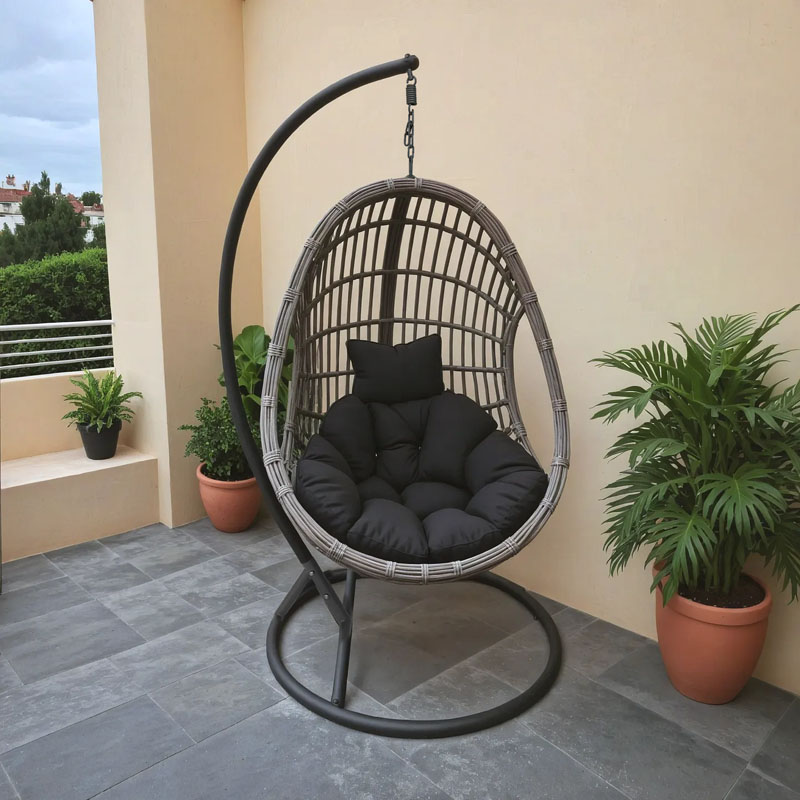 product_pako_368-000007 Κούνια φωλιά με βάση Cungo μέταλλο ανθρακί pe rattan σε γκρι απόχρωση 125x105x195εκ - Image 1