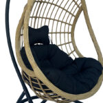 Κούνια φωλιά με βάση Cungo μέταλλο μαύρο- pe rattan μπεζ με μαύρο μαξιλάρι 125x105x195εκ - Image 5