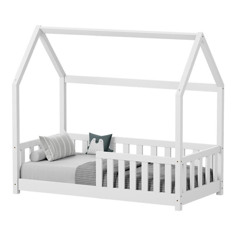 product_pako_370-000007 Παιδικό κρεβάτι Bambie με κιγκλίδωμα τ. Montessori ξύλο πεύκου σε λευκή απόχρωση 70x140εκ - Image 1