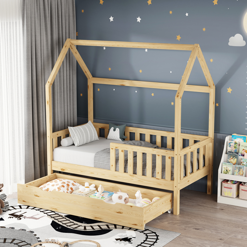 product_pako_370-000008 Παιδικό κρεβάτι Bendina τ. Montessori με συρτάρι ξύλο πεύκου σε φυσική απόχρωση 70x140εκ - Image 1