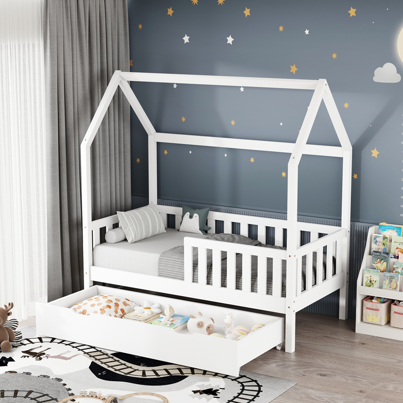 product_pako_370-000009 Παιδικό κρεβάτι Bendina τ. Montessori με συρτάρι ξύλο πεύκου σε λευκή απόχρωση 70x140εκ - Image 1