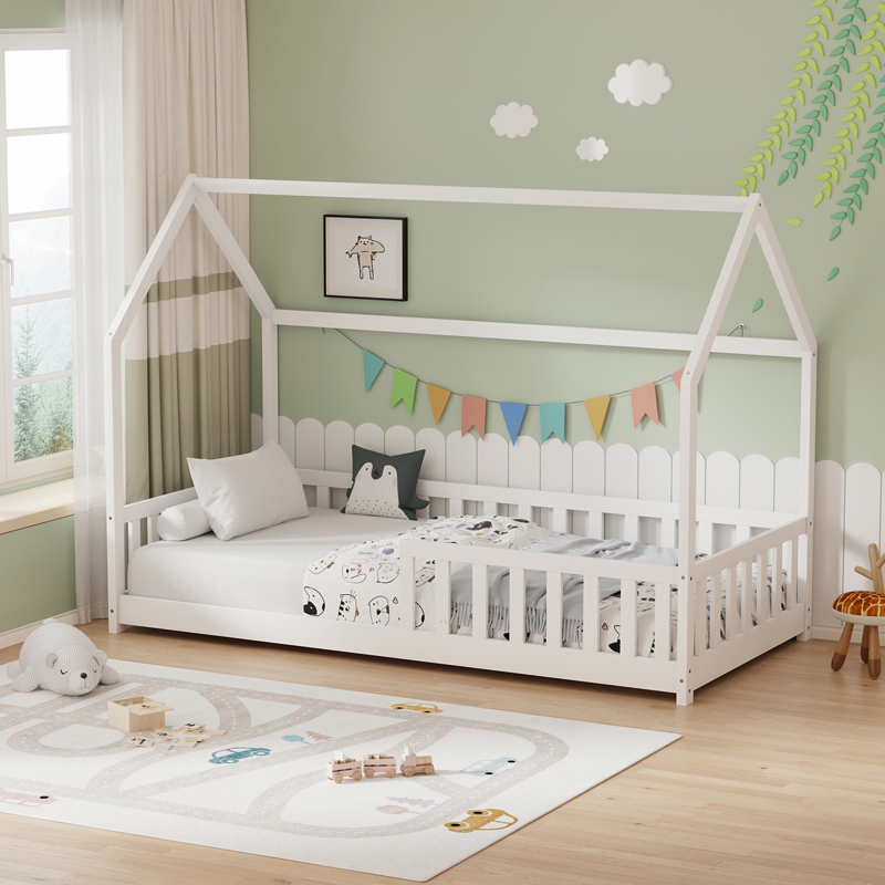 product_pako_370-000011 Παιδικό κρεβάτι Callan τ. Montessori με κιγκλίδωμα ξύλο πεύκου σε λευκή απόχρωση 90x190εκ - Image 1