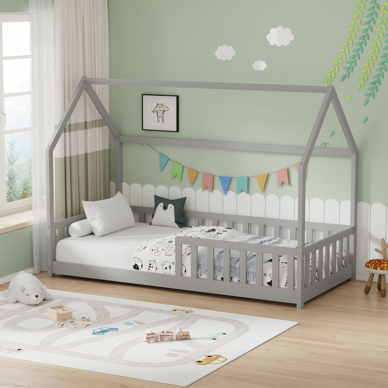 product_pako_370-000012 Παιδικό κρεβάτι Callan τ. Montessori με κιγκλίδωμα ξύλο πεύκου σε γκρι απόχρωση 90x190εκ - Image 1