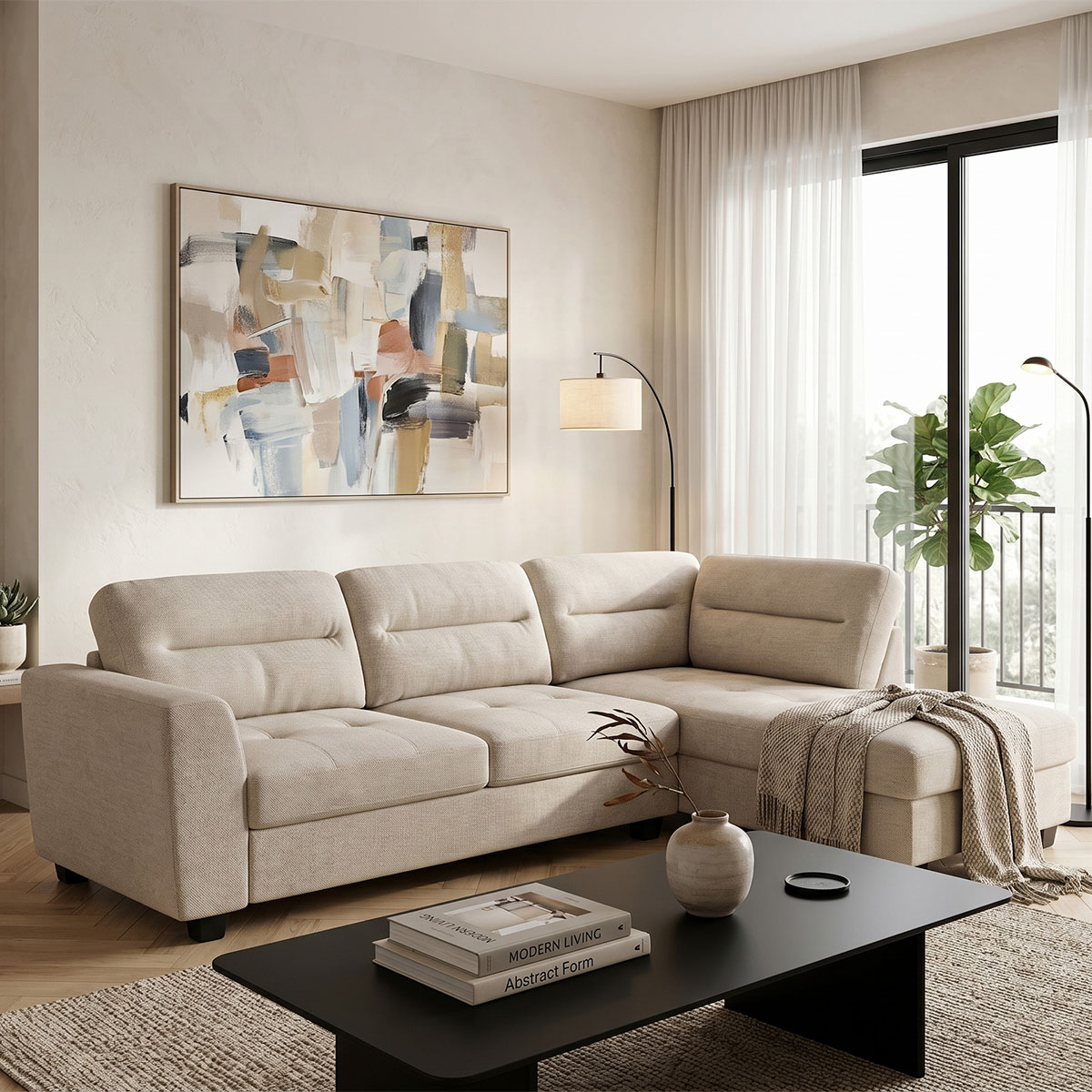 product_pako_371-000003 Γωνιακός καναπές αριστερή γωνία Camile ύφασμα σε μπεζ απόχρωση 270x174x95εκ - Image 1