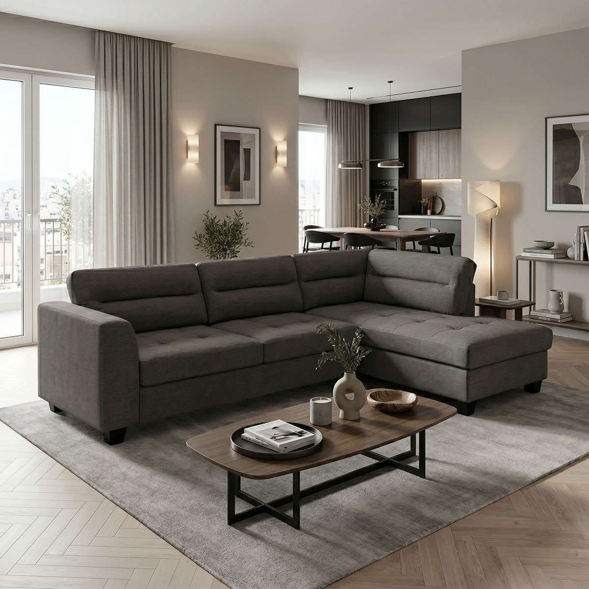 product_pako_371-000005 Γωνιακός καναπές αριστερή γωνία Camile ύφασμα σε ανθρακί απόχρωση 270x174x95εκ - Image 1