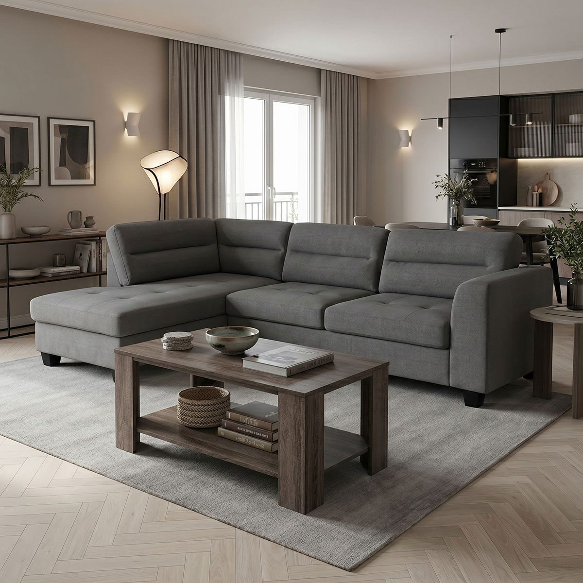 product_pako_371-000006 Γωνιακός καναπές δεξιά γωνία Camile ύφασμα σε ανθρακί απόχρωση 270x174x95εκ - Image 1