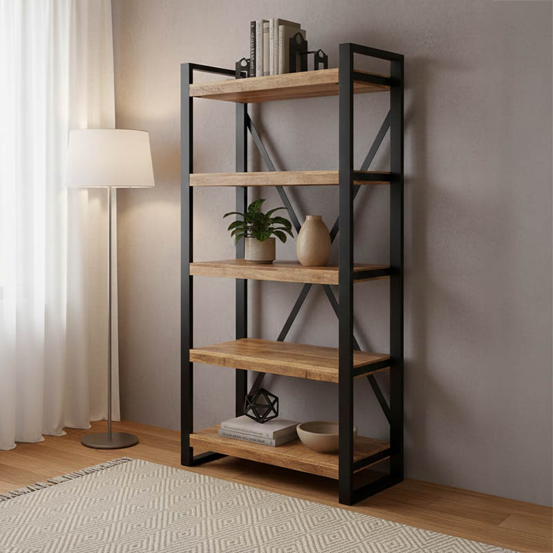 product_pako_372-000025 Βιβλιοθήκη Miles μάνγκο ξύλο σε φυσική-μαύρη απόχρωση 80x40x180εκ - Image 1