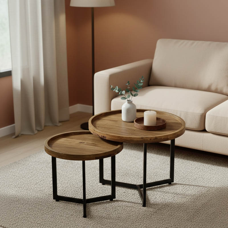 product_pako_372-000026 Τραπέζι σαλονιού Kelly σετ 2τεμ μάνγκο ξύλο σε φυσική-μαύρη απόχρωση - Image 1