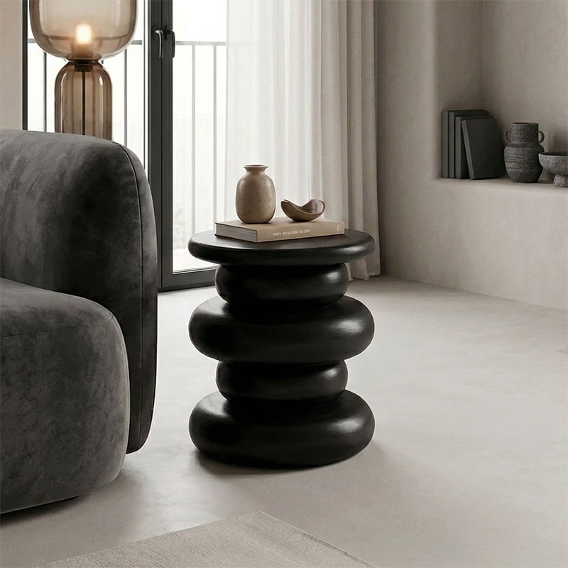product_pako_372-000036 Βοηθητικό τραπέζι Circena μασίφ μάνγκο ξύλο μαύρο Φ40x45εκ - Image 1