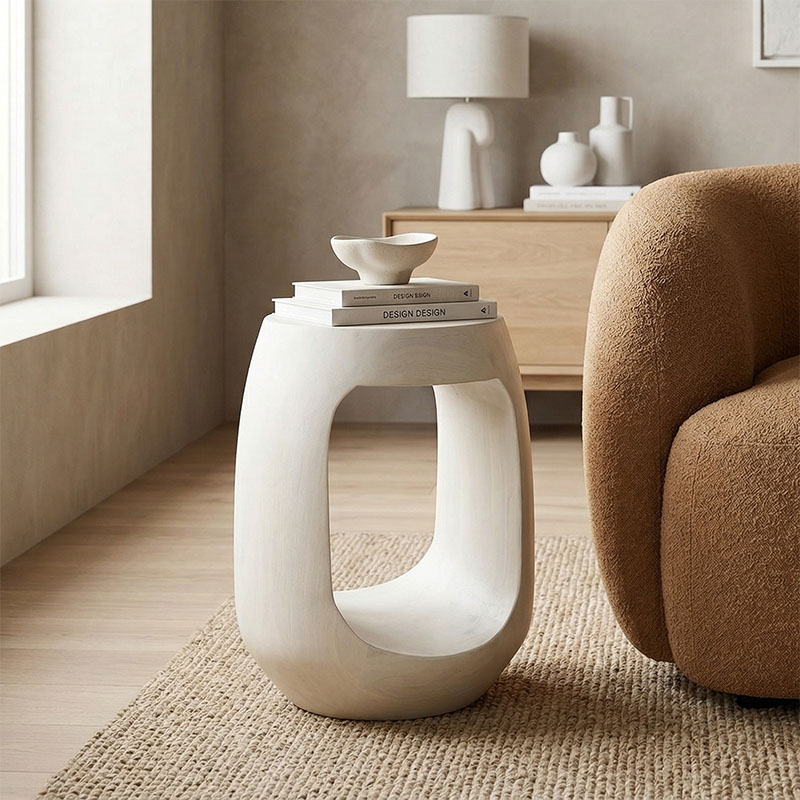 product_pako_372-000040 Βοηθητικό τραπέζι Lenora μασίφ μάνγκο ξύλο λευκό Φ33x45εκ - Image 1