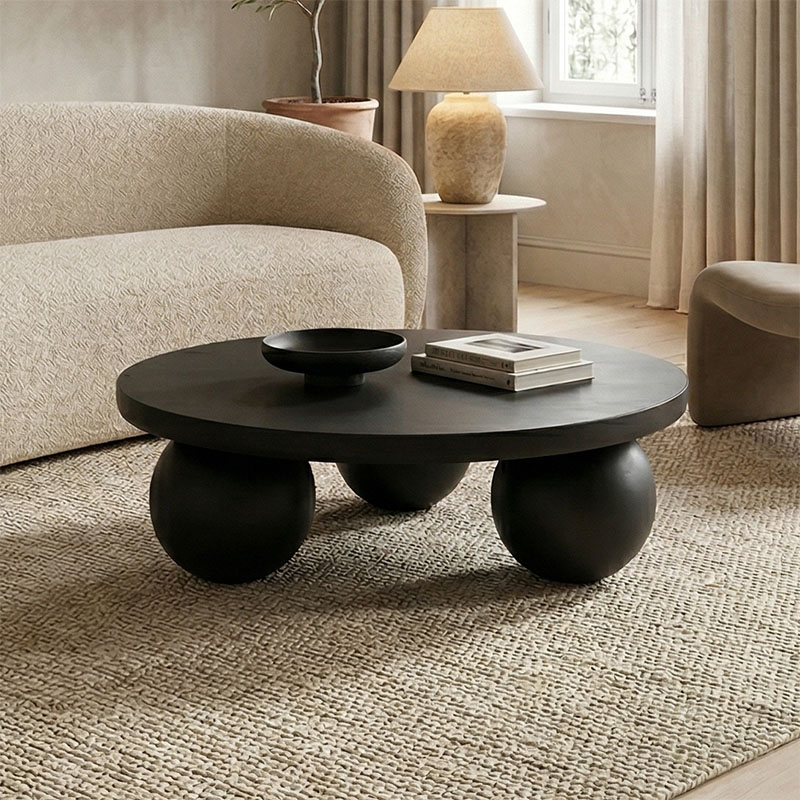 product_pako_372-000043 Τραπέζι σαλονιού Fedena μασίφ μάνγκο ξύλο μαύρο Φ90x30εκ - Image 1