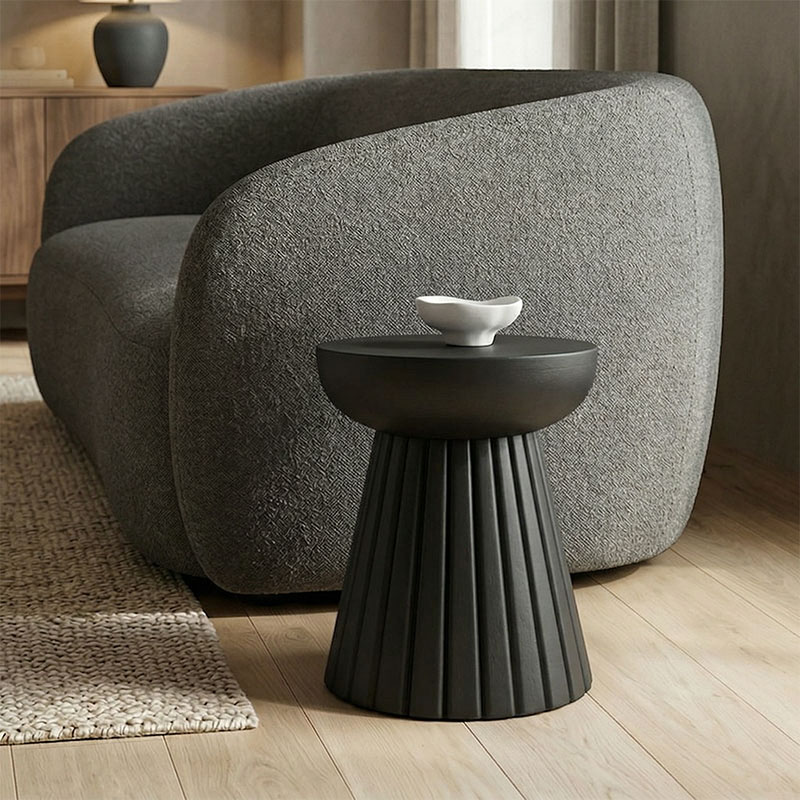 product_pako_372-000047 Βοηθητικό τραπέζι Nemira μασίφ μάνγκο ξύλο μαύρο Φ30x35εκ - Image 1