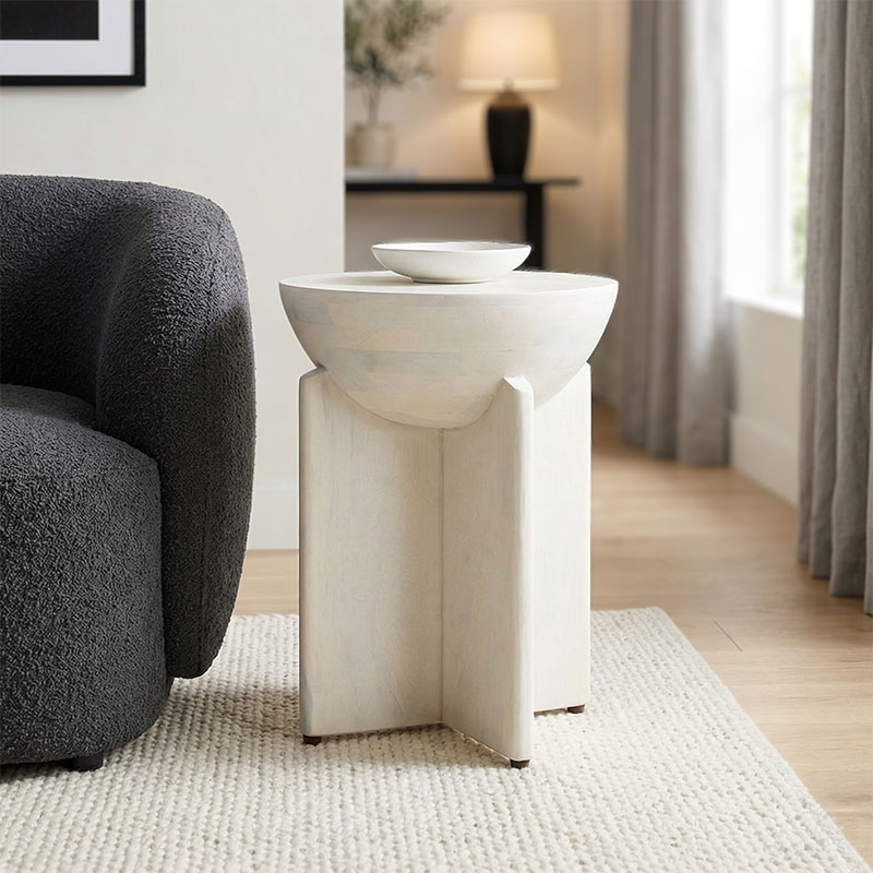 product_pako_372-000049 Βοηθητικό τραπέζι Jenby μασίφ μάνγκο ξύλο λευκό Φ40x50εκ - Image 1