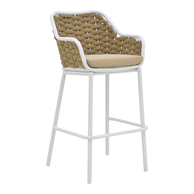product_pako_373-000009 Σκαμπό μπαρ Zuki αλουμίνιο με λευκό σκελετό-φυσικό σχοινί 55x54x109εκ - Image 1