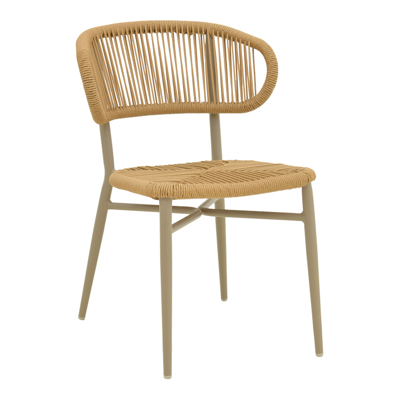 product_pako_373-000012 Καρέκλα στοιβαζόμενη Agus αλουμίνιο καφέ-pe rattan σε φυσική απόχρωση 55x63x77εκ - Image 1
